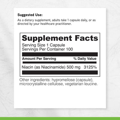 Davinci Labs Niacinamide 500 mg – Vitamin B3 Food Supplement, 100 Vegetarian Capsules