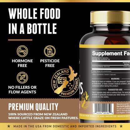 Grass-Fed Beef Kidney Supplement - 200 Capsules (3000mg per Serving) - New Zealand Sourced
