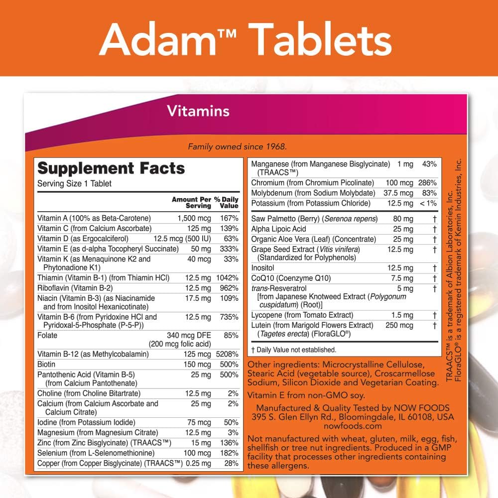 NOW Foods ADAM Men's Multivitamin - 120 Tablets - görsel 2