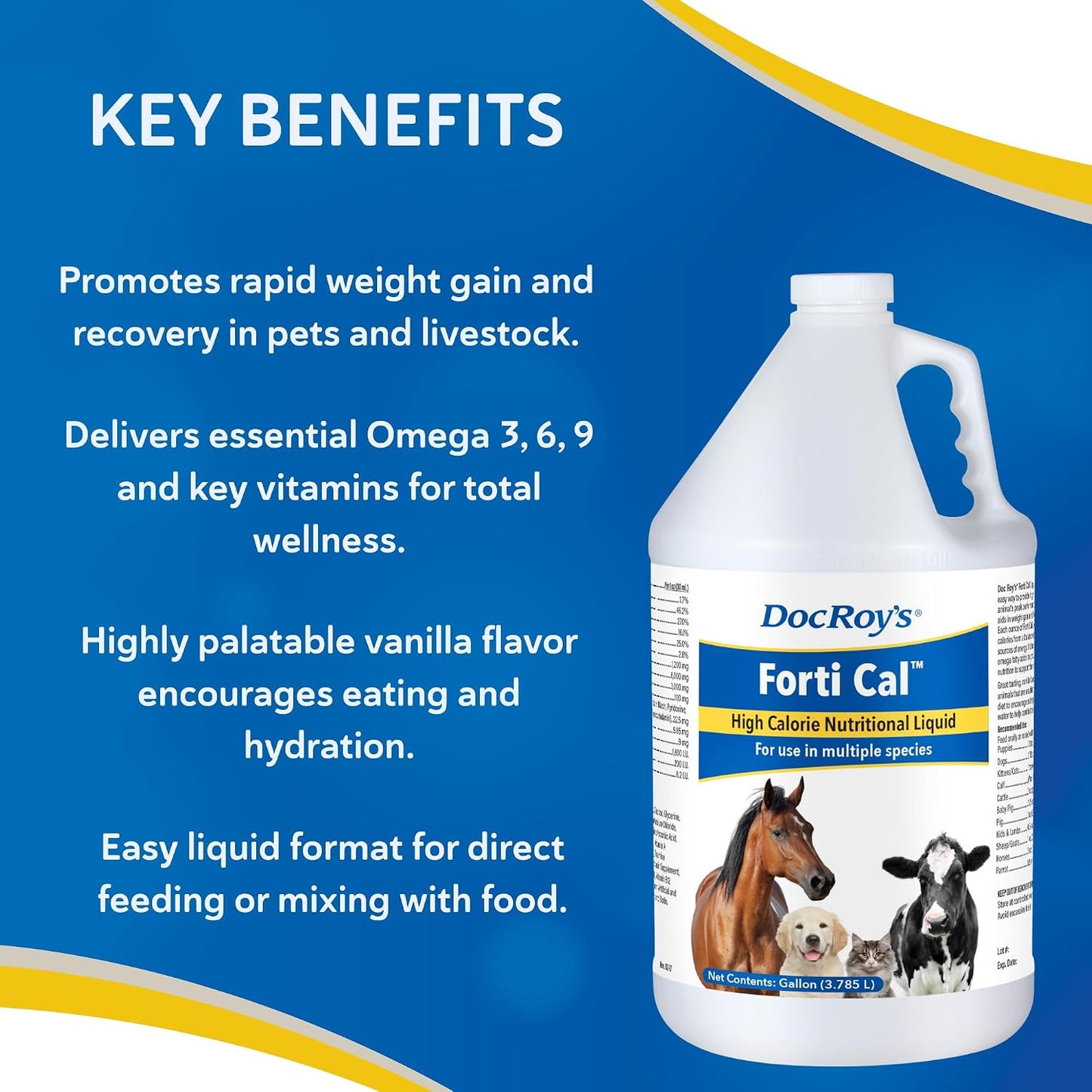 Doc Roy's Forti Cal Liquid - High Calorie Energy Supplement for Dogs, Cats, Horses, Livestock - 1 Gallon (3.78 L) - görsel 5