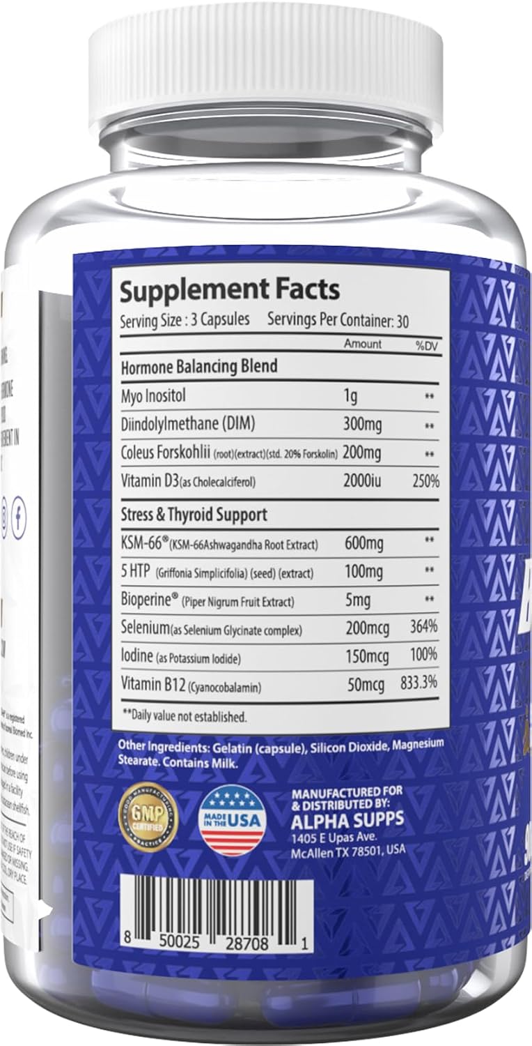 Alpha Supps - Alpha Balance | Hormonal and Healthy Stress Level Support | with Inositol and Ashwagandha | 90 Capsules - görsel 4