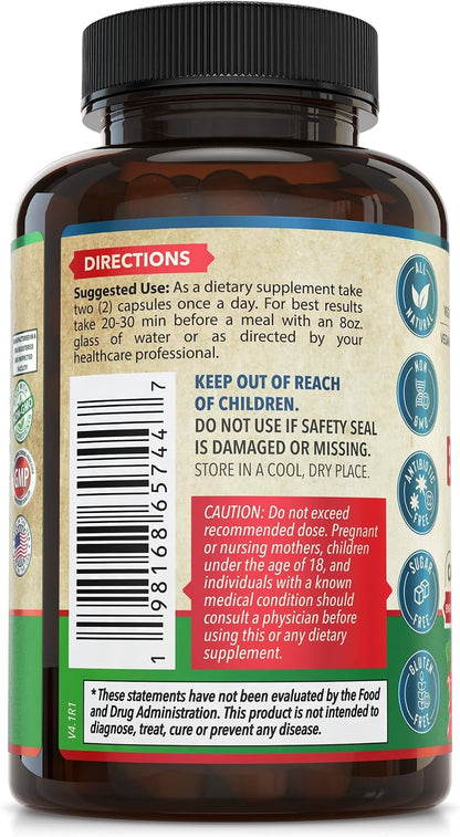 1200mg Berberine Herbal Health Capsules – Heart & Cardiovascular Support, 60 Capsules