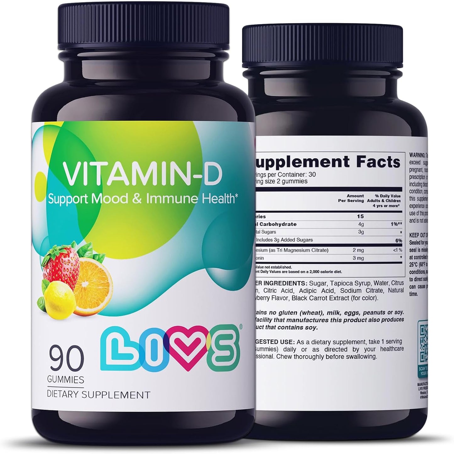 LIVS Vitamin D Gummies – 2000 IU Vitamin D3 for Immune Support, Bone & Teeth Health | Adult & Kids Vitamin D Supplement | Natural Lemon Berry & Orange Flavour | Gluten-Free | 90 Count/45 Servings - görsel 1