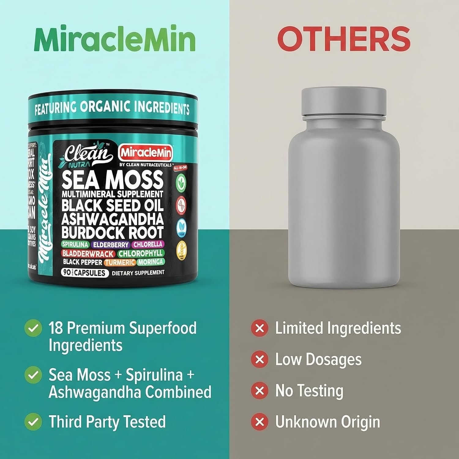 Clean Nutra Organic Sea Moss Capsules with Ashwagandha, Black Seed Oil, and Superfoods Blend – 90 Vegan Capsules - görsel 7