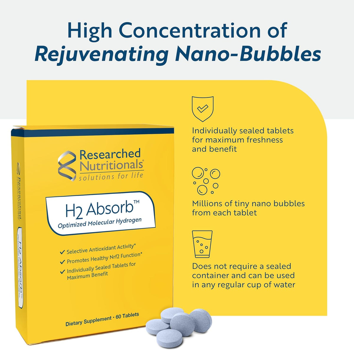 Researched Nutritionals H2 Absorb Molecular Hydrogen Tablets - 60 Count - görsel 4