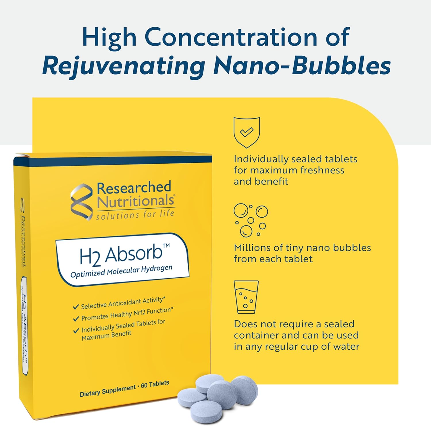 Researched Nutritionals H2 Absorb Molecular Hydrogen Tablets - 60 Count - görsel 4