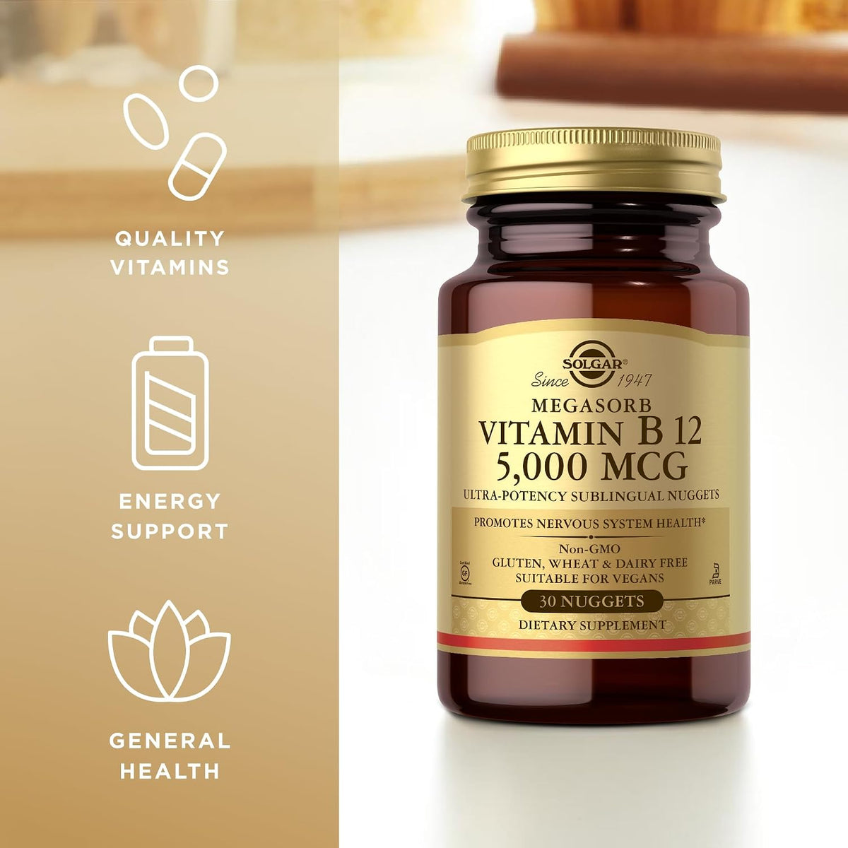 Solgar Vitamin B12 5000 mcg Sublingual Nuggets - 30 Servings - görsel 4
