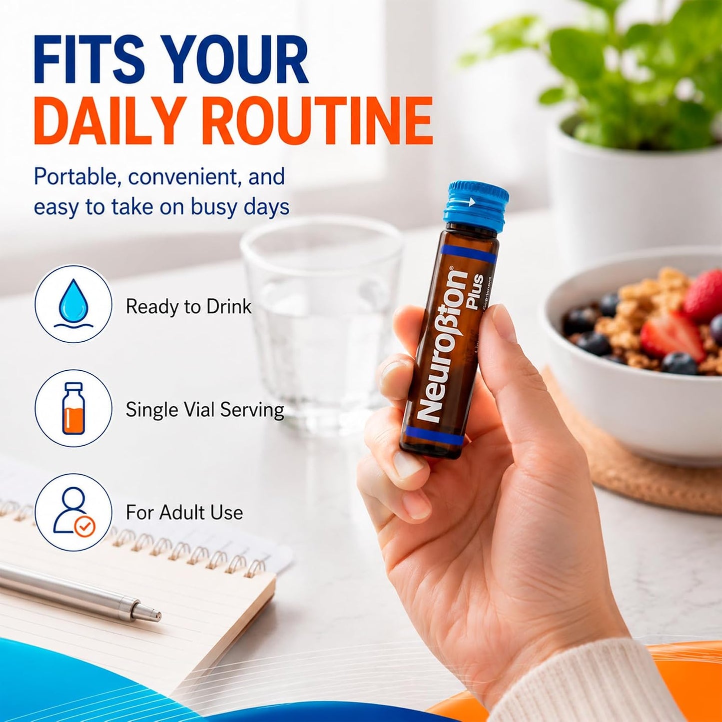 Neurobion Plus B Complex Liquid Food Supplement - Vitamin B12, B6, B1 Drinkable Oral Vials for Daily Energy Support, Nervous System Health & Metabolism Support for Adults - 10 Liquid Shots - görsel 4