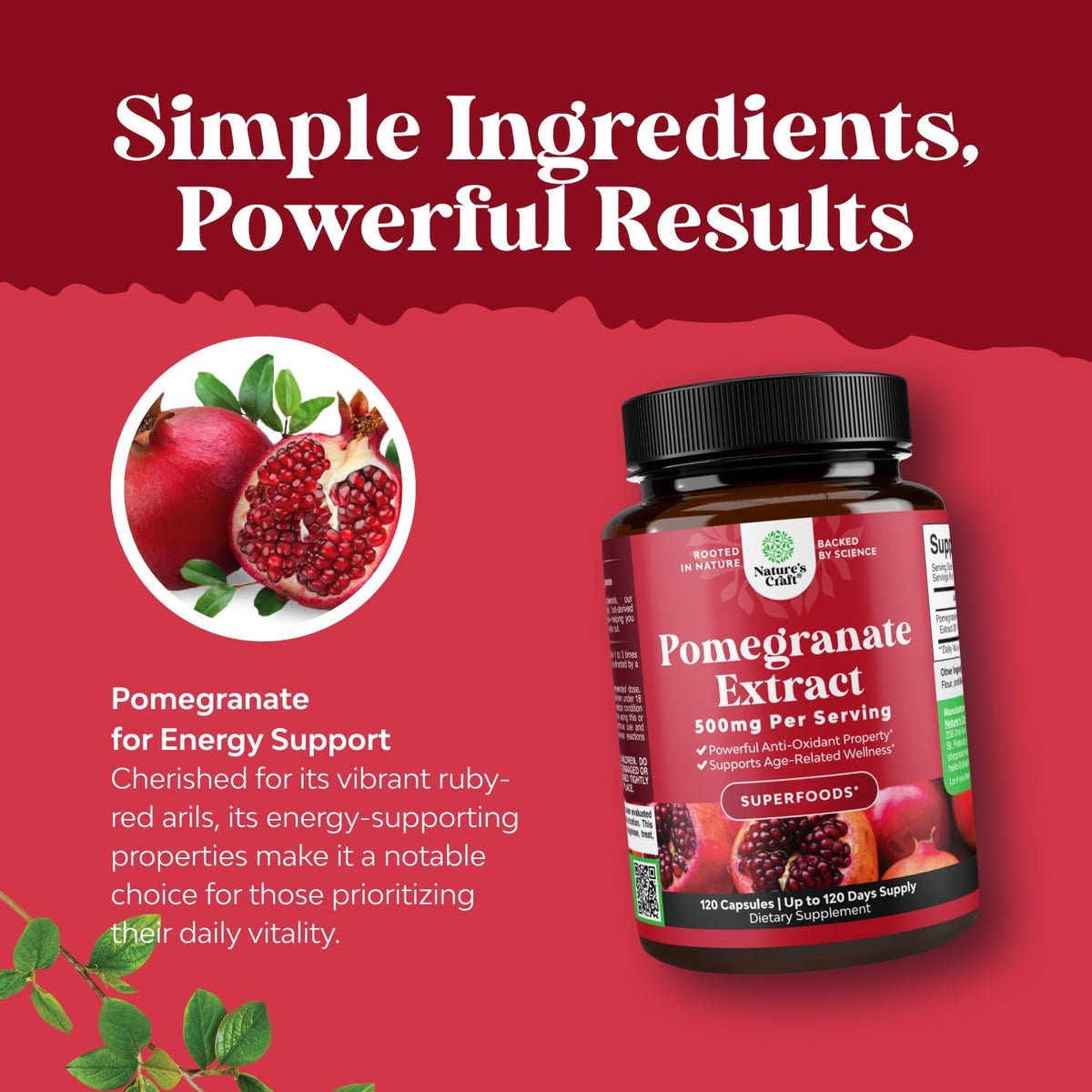 Advanced Pomegranate Extract Capsules - 500mg, 120 Capsules - görsel 3