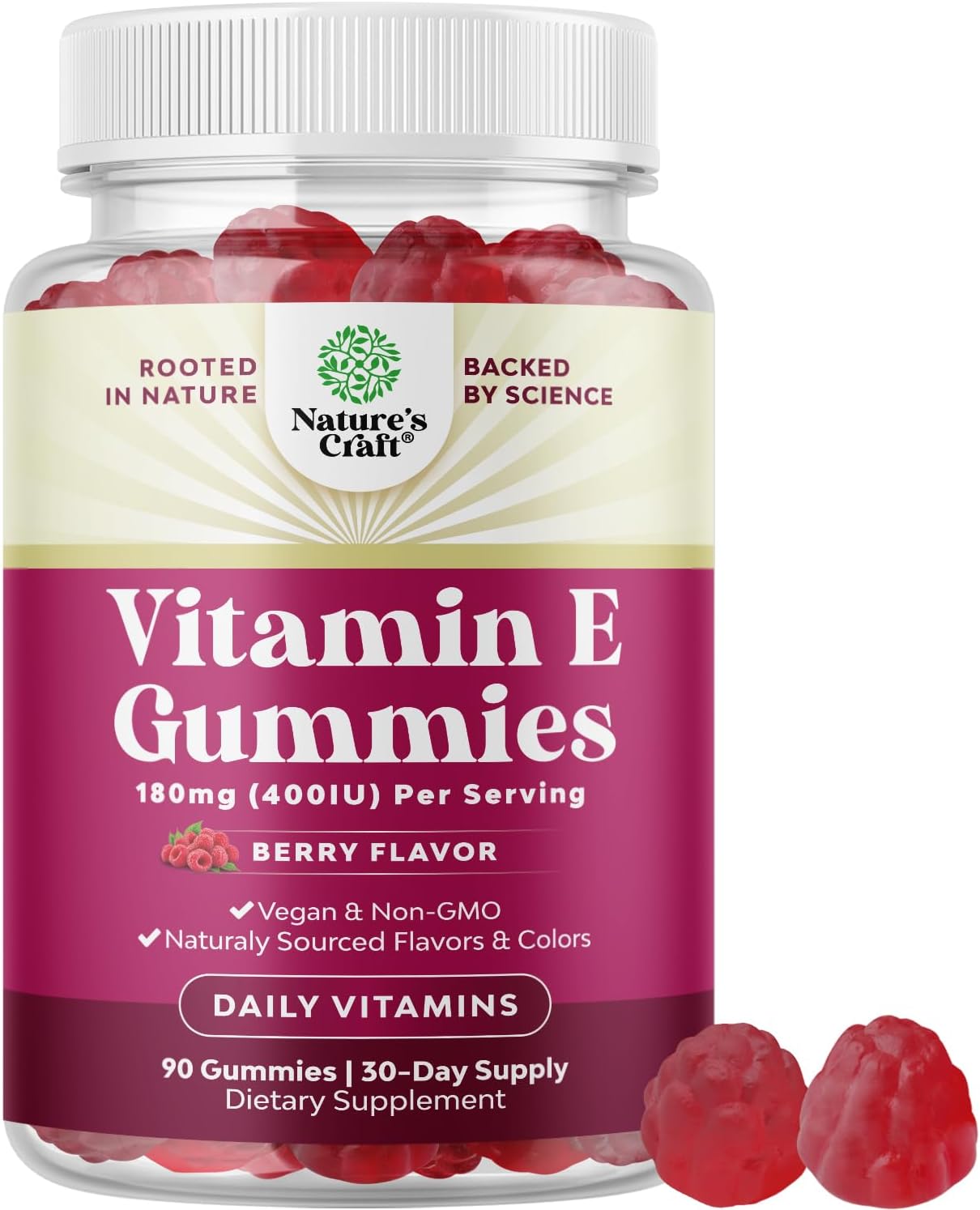 Natures Craft Vitamin E Gummies for Skin Care - High-Potency Vitamin E 400 IU Skin Supplement - Delicious & Easy-to-Take Supplement to Promote Health, Immune Support & Cellular Protection 90 Count - görsel 1