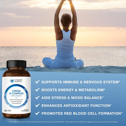 Vitamin World Stress B Complex with Vitamin C, Timed Release, 120 Tablets