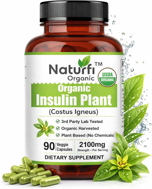 Naturfi Organic Insulin Plant Capsules (Costus Igneus) - Certified Organic, 90 Veggie Caps