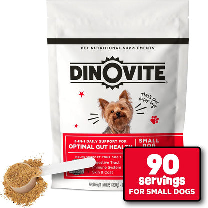 Dinovite Probiotics for Dogs – Probiotic Powder Meal Topper for Small Dogs (0.5-8 kg), Digestive Health & Coat Support with Omega-3s, 90 Servings