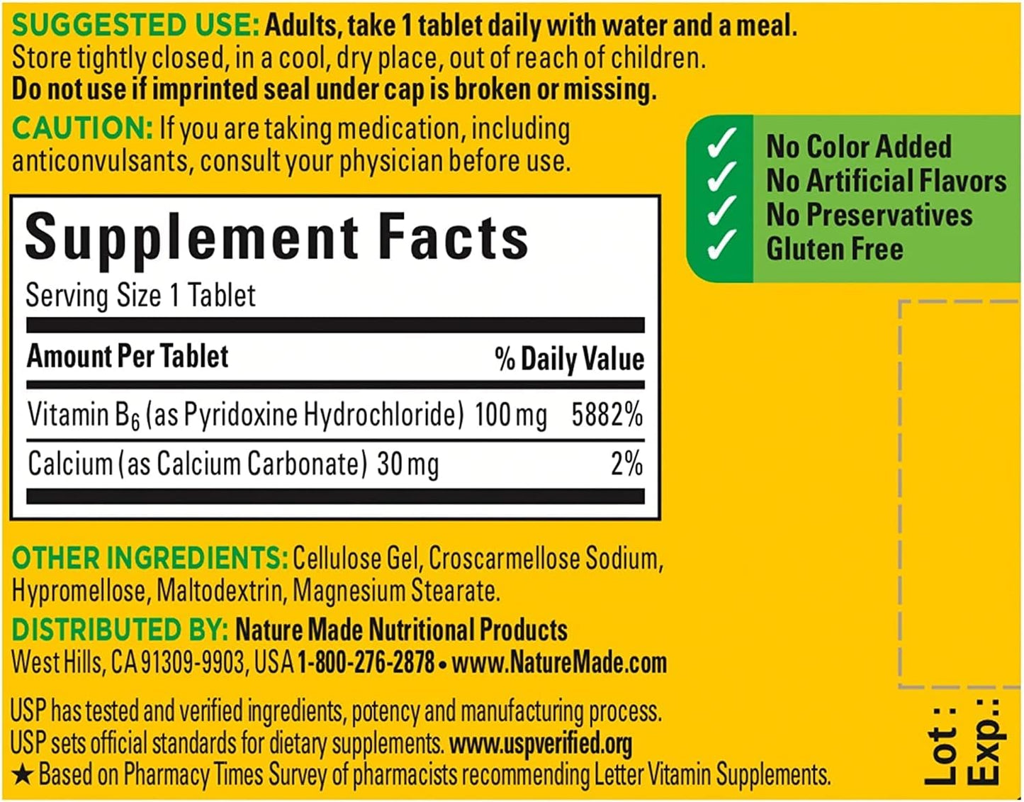 Nature Made Vitamin B-6 100 mg Tablets (Pack of 4) - görsel 5