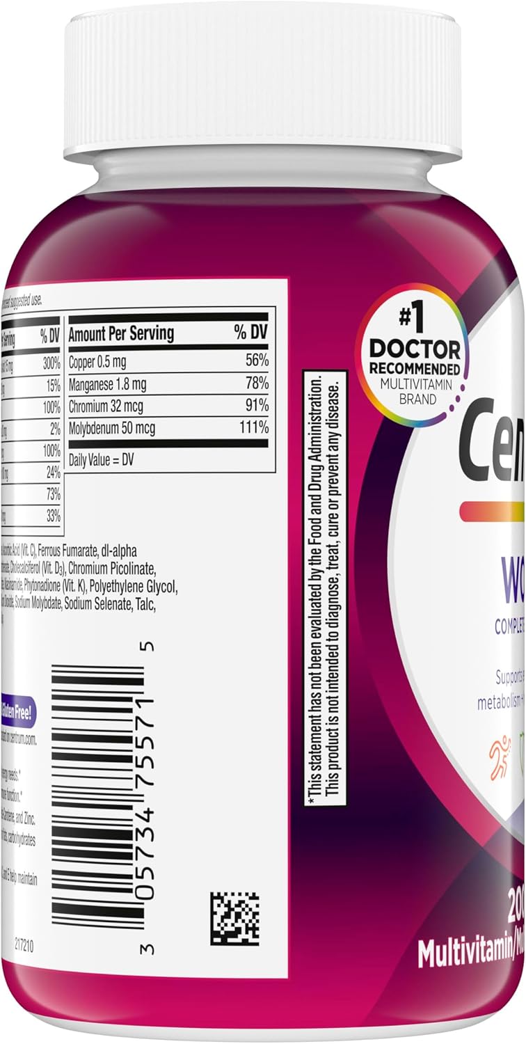 Centrum Multivitamin for Women, Multivitamin/Multimineral Supplement with Iron, Vitamin D3, B Vitamins, Antioxidant Vitamins C and E, Gluten-free, Non-GMO - 200 Tablets - görsel 10
