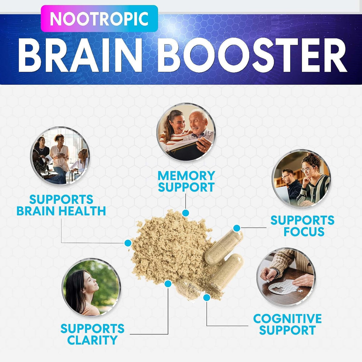 Nature's Peak Brain Memory Supplement – Nootropic Cognitive Support with Bacopa, Phosphatidylserine & DMAE, 60 Capsules - görsel 5