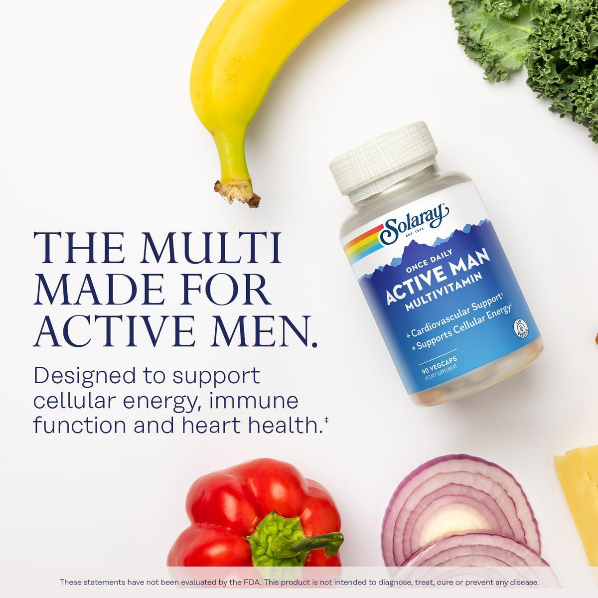 SOLARAY Once Daily Active Man Multivitamin - Cellular Energy and Immune Support Food Supplement with Vitamin D, C, B12, Zinc, Lutein, Digestive Enzymes, 90 VegCaps - görsel 3