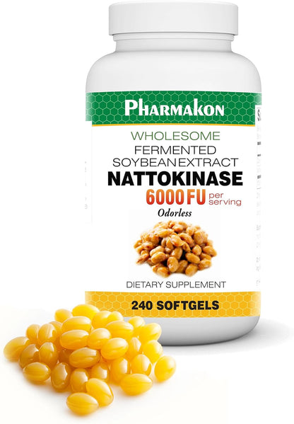PHARMAKON Nattokinase, Bio-available Soft Capsules, Organic Fermented Soybean Extract, 6000 FUs per Serving