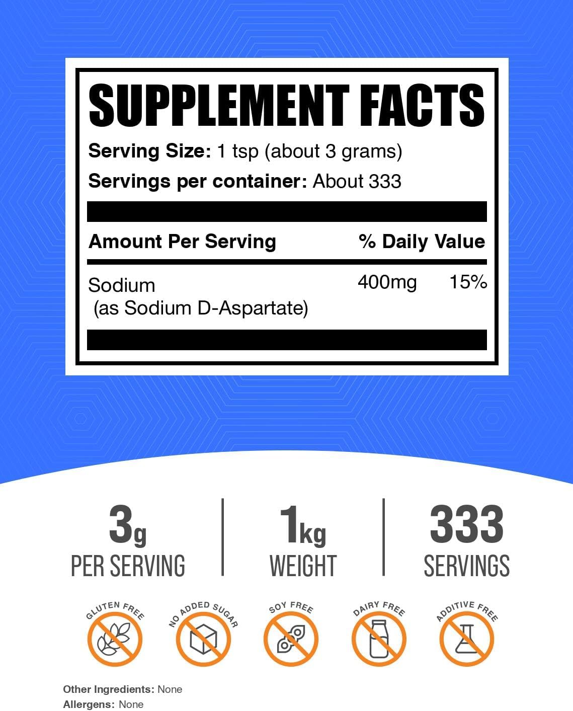 BulkSupplements.com Sodium D-Aspartate Powder – 1kg - görsel 2