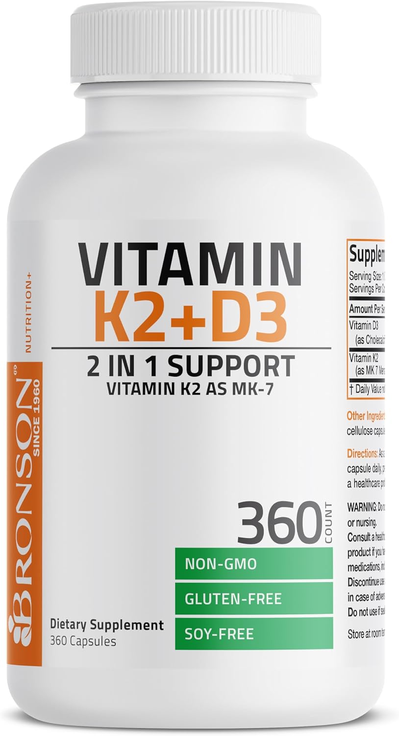Bronson Vitamin K2 D3 (MK7) Supplement - 360 Capsules - görsel 5