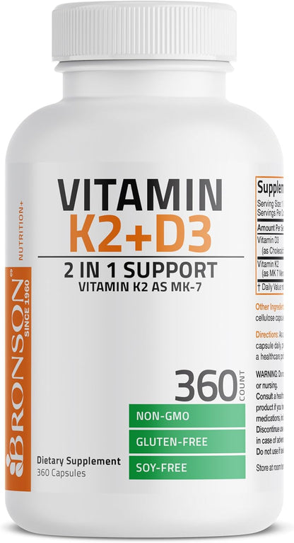 Bronson Vitamin K2 D3 (MK7) Supplement - 360 Capsules