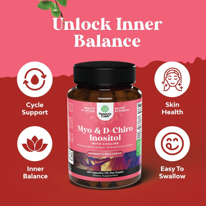 Myo-Inositol & D-Chiro Inositol Capsules - Choline Inositol Supplement for Menstrual Cycle and Fertility Support