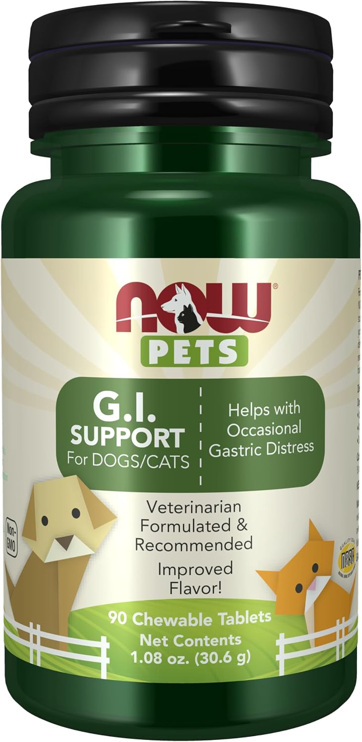 NOW Pet Health G.I. Support Supplement for Cats & Dogs, 90 Chewable Tablets - görsel 1