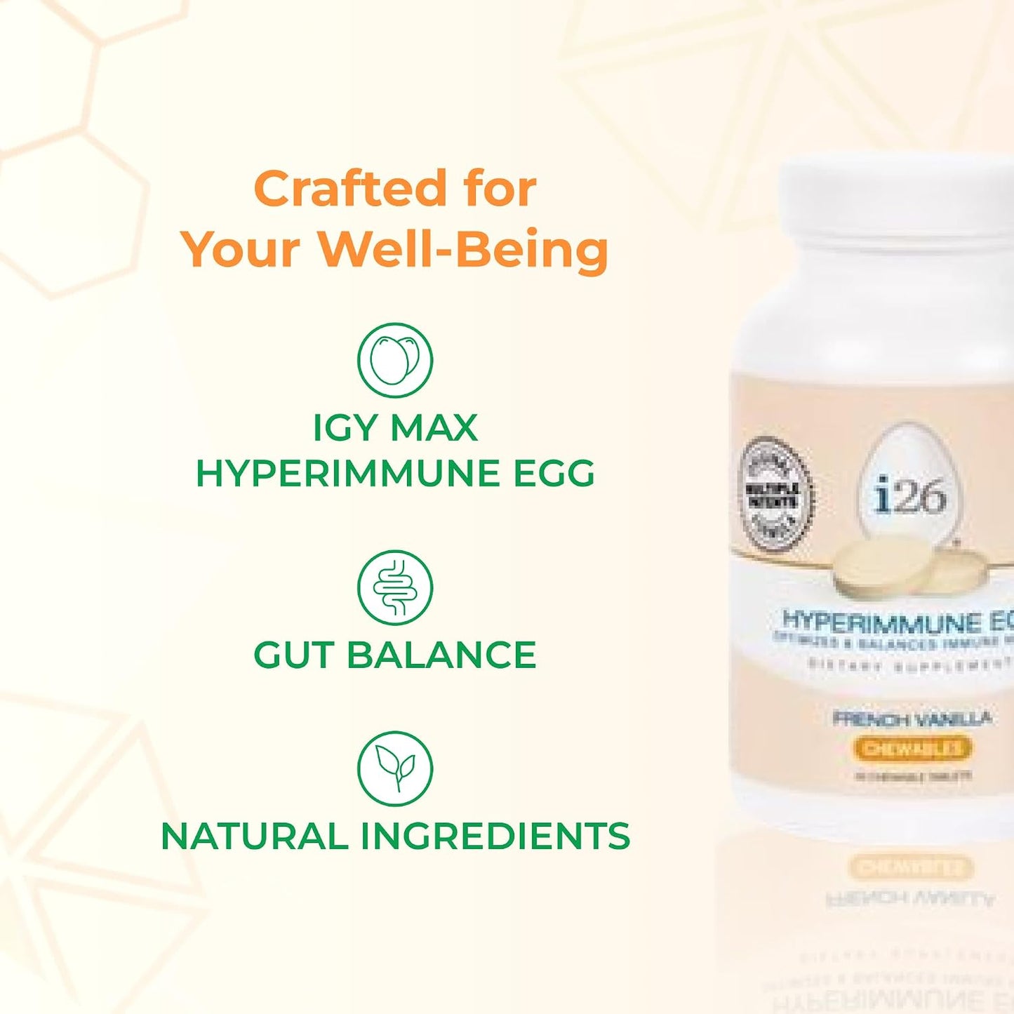 Youngevity i26 Hyperimmune Egg IgY Max French Vanilla Chewable Tablets - Bone, Gut & Immune Support (45 Count) - görsel 5