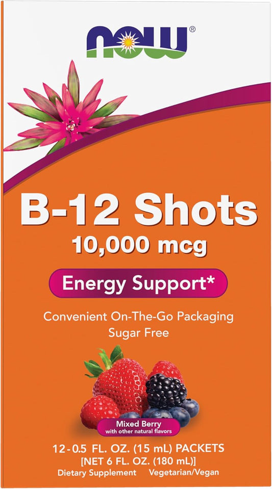 NOW Foods B-12 10,000mcg Shots - Mixed Berry - 12 Pack