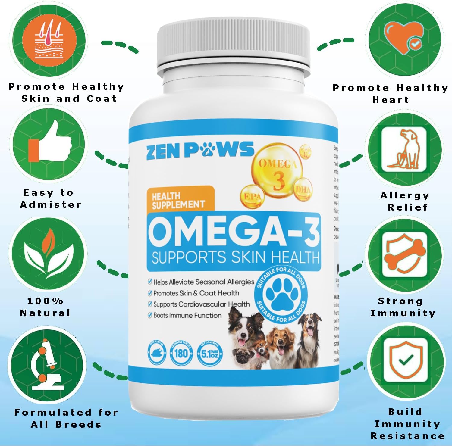 Zenpaws Omega-3 Fish Oil for Dogs – 180 Chewable Tablets - görsel 2