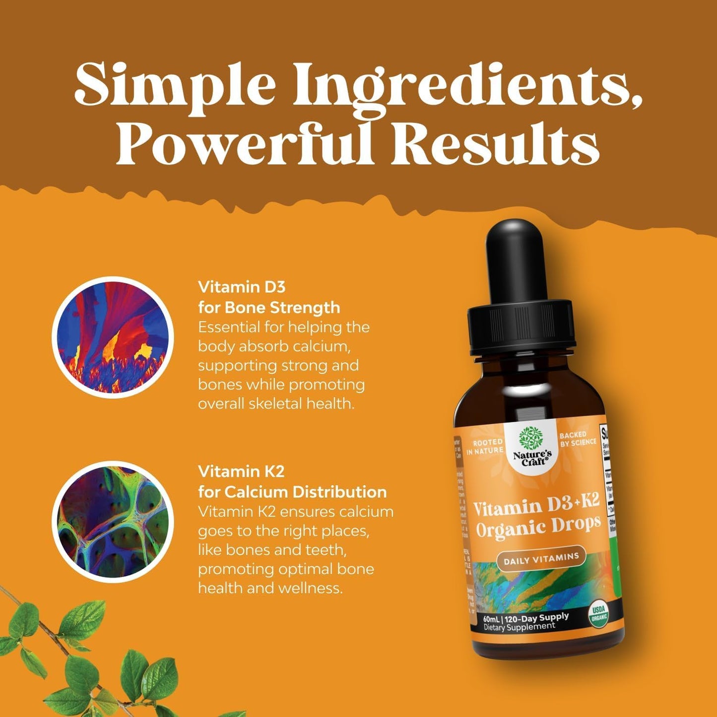 Natures Craft Liquid Vitamin D3 with K2 - Vegan Drops 2000IU per Serving, with MCT Oil for Enhanced Absorption - 60 ml - görsel 3