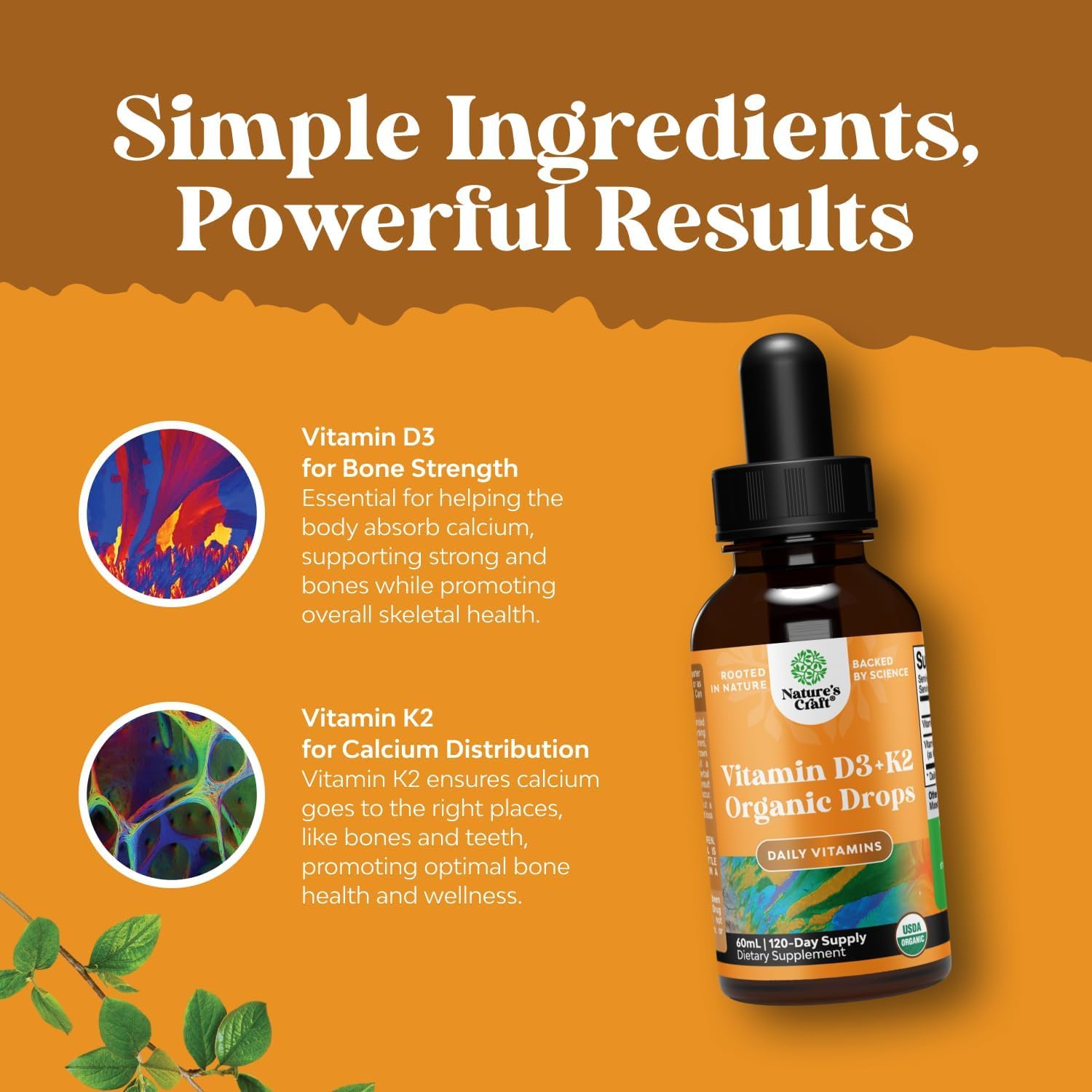 Natures Craft Liquid Vitamin D3 with K2 - Vegan Drops 2000IU per Serving, with MCT Oil for Enhanced Absorption - 60 ml - görsel 3
