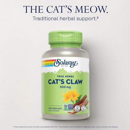 SOLARAY Cat's Claw Bark 500mg, Immune and Digestive Support, 100 Capsules