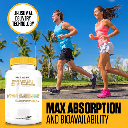 Steel Supplements Liposomal Vitamin C | Immune Function, Antioxidant, Heart Health | 1000mg Vitamin C, Cyclosome Technology | 120 Tablets