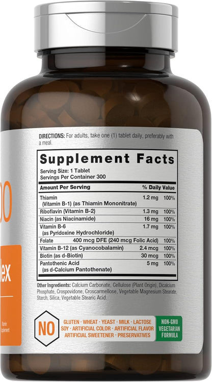 Horbäach Vitamin B-100 Complex | 100% NRV | 300 Tablets | Vegetarian, Non-GMO, Gluten-free