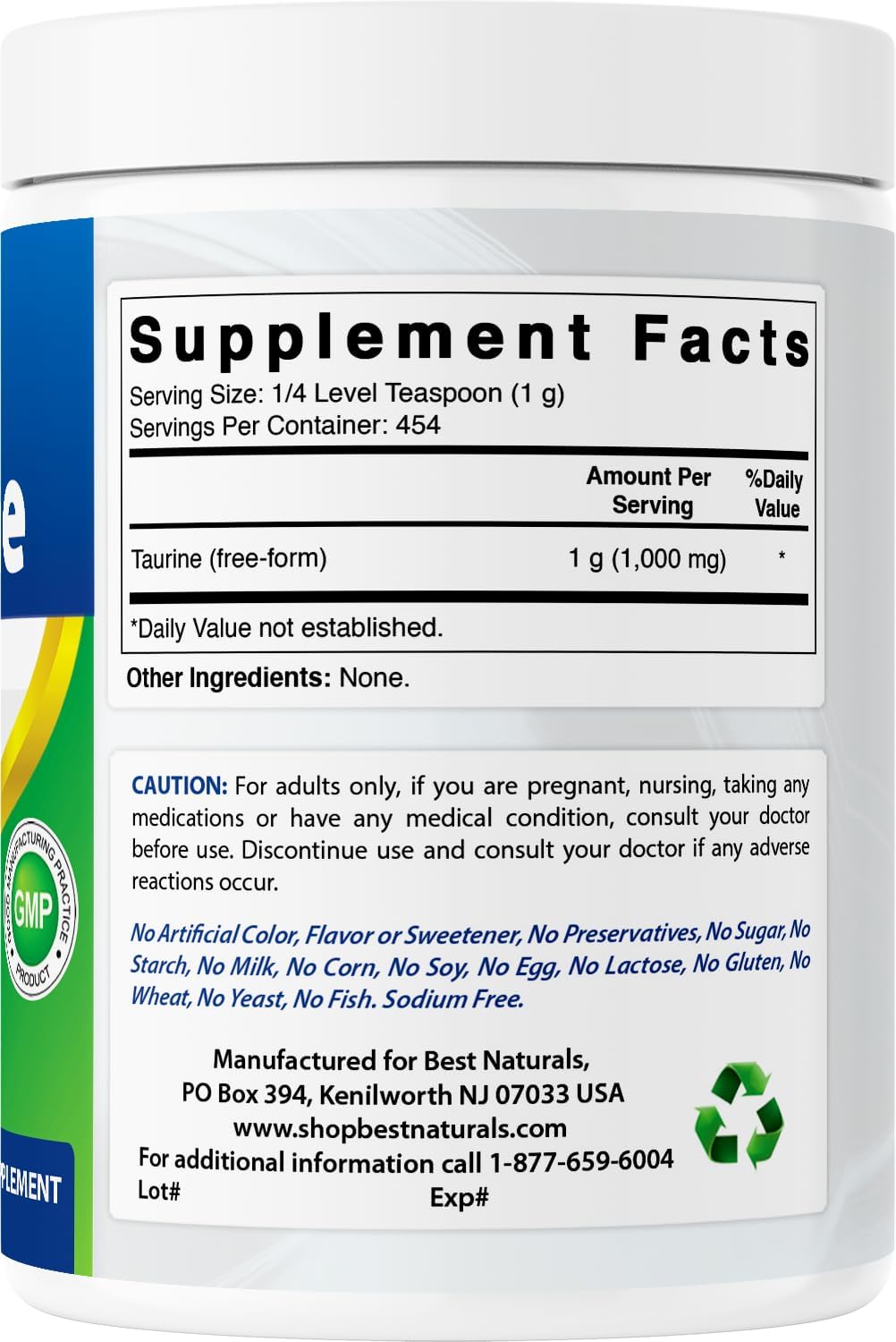 Best Naturals 100% Pure Taurine Powder - 1000mg per Serving, 454g (Pack of 3) - görsel 6