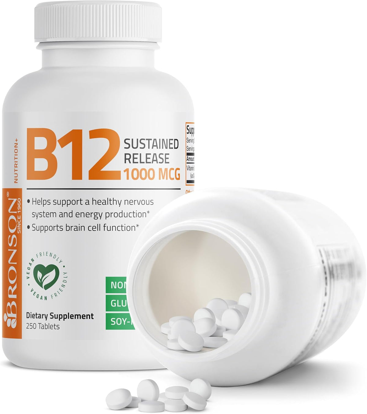 Bronson Vitamin B12 1000 mcg Sustained Release Tablets – Non-GMO, Vegan, 250 Count - görsel 6