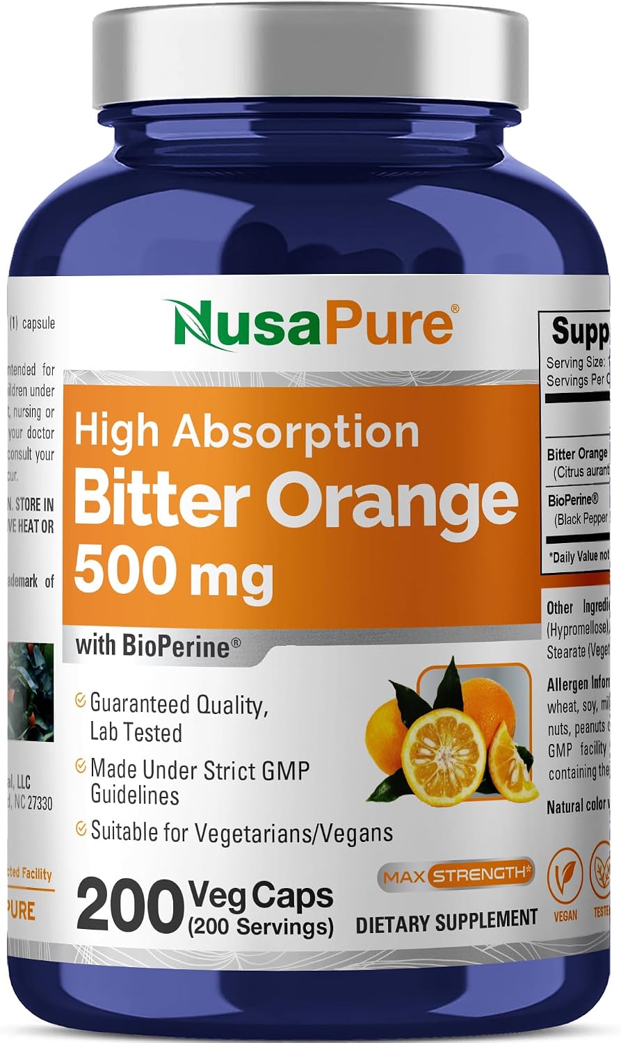 NusaPure Bitter Orange 500mg with Bioperine - 200 Capsules - görsel 1