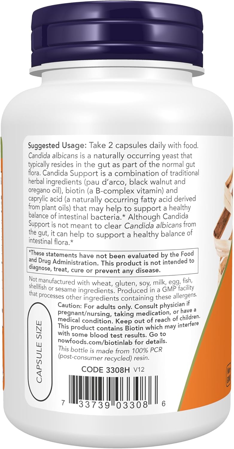 NOW Bacillus Support with Pau D'Arco, Oregano Oil, Black Walnut & Caprylic Acid, 90 Veg Capsules - görsel 3