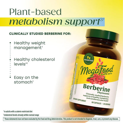 MegaFood Berberine Phytosome - 550mg, 1100mg Daily - 9x Absorption - Metabolism & Cholesterol Support - Vegan - 60 Capsules