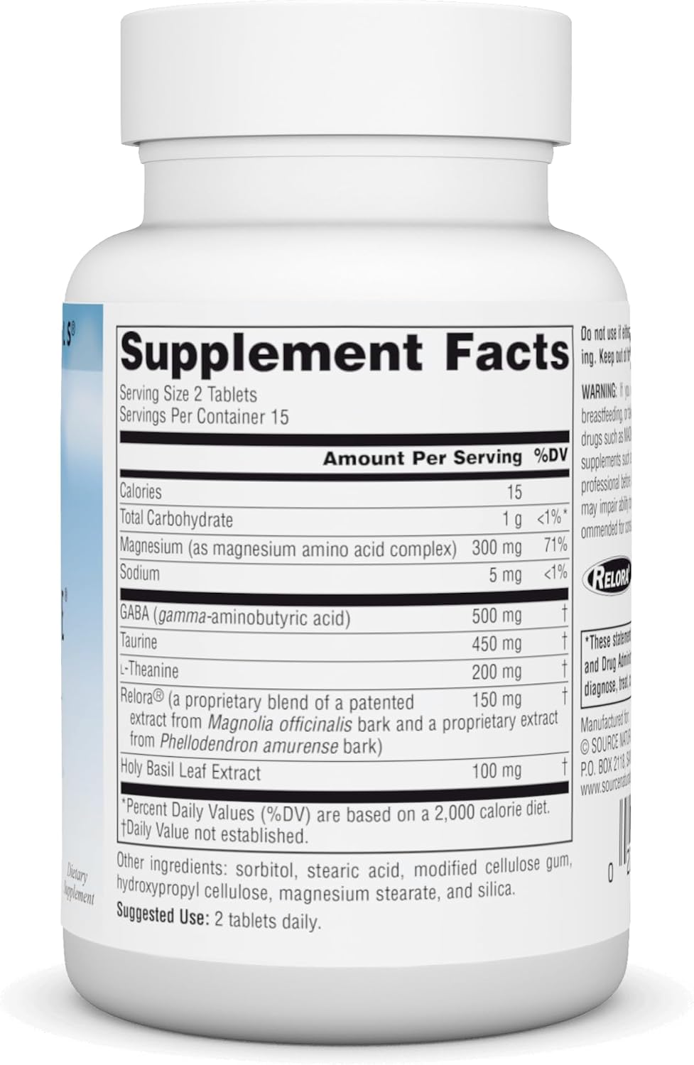 Source Naturals Serene Science Theanine Serene with Relora, Magnesium and GABA - 30 Tablets - görsel 2