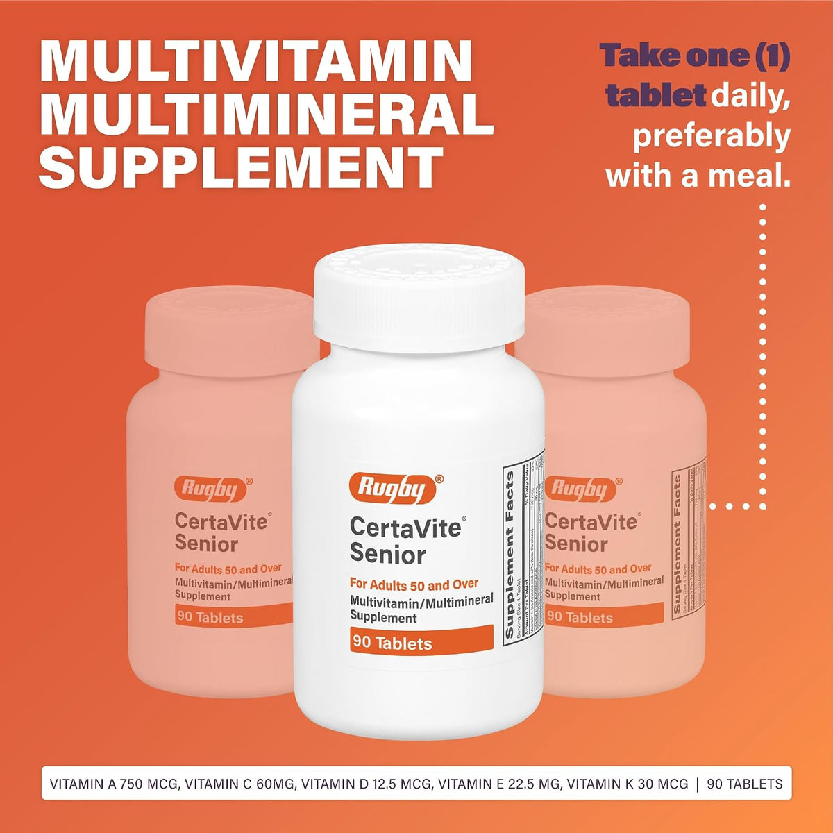 Rugby CertaVite Senior Multivitamin/Multimineral Food Supplement for Adults 50 and Over - 90 Tablets - görsel 2