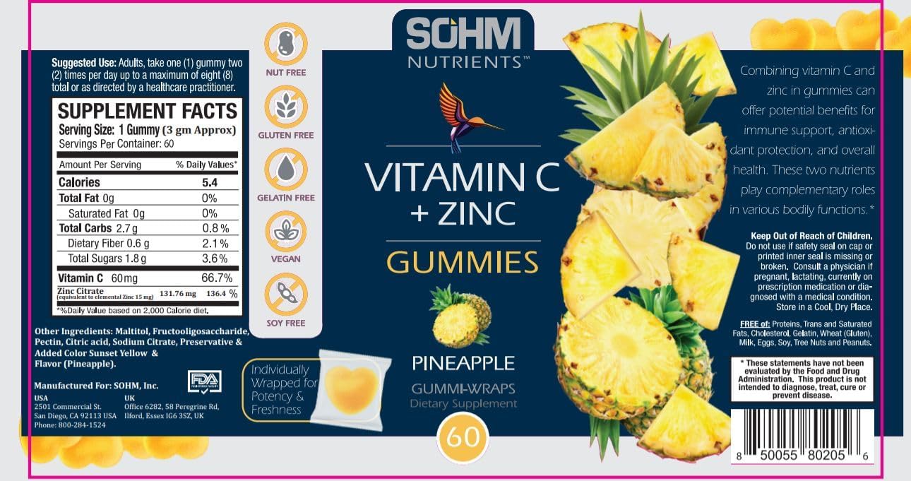 SOHM Vitamin C 60,000 mcg + Zinc 15,000 mcg Gummies for Adults – 60 Count - görsel 5