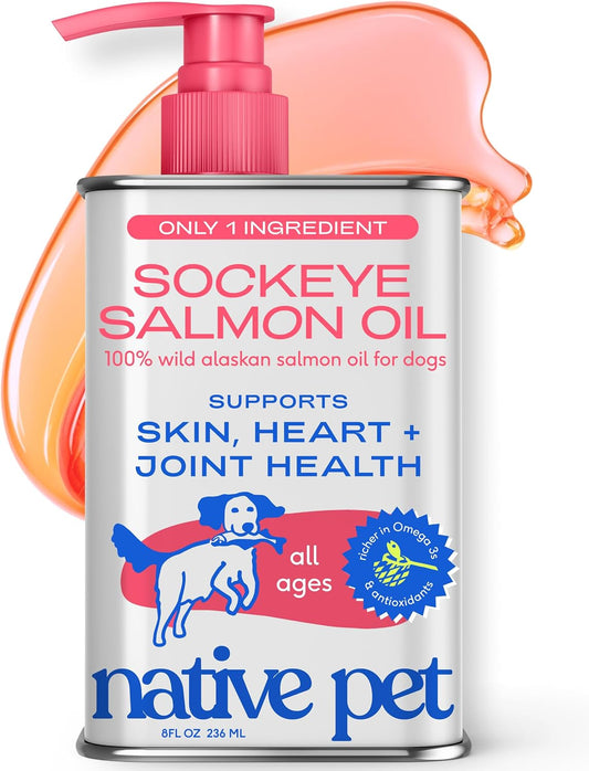 Native Pet Sockeye Salmon Oil for Dogs and Cats - Wild Alaskan Fish Oil, Omega-3 EPA and DHA, 237 ml