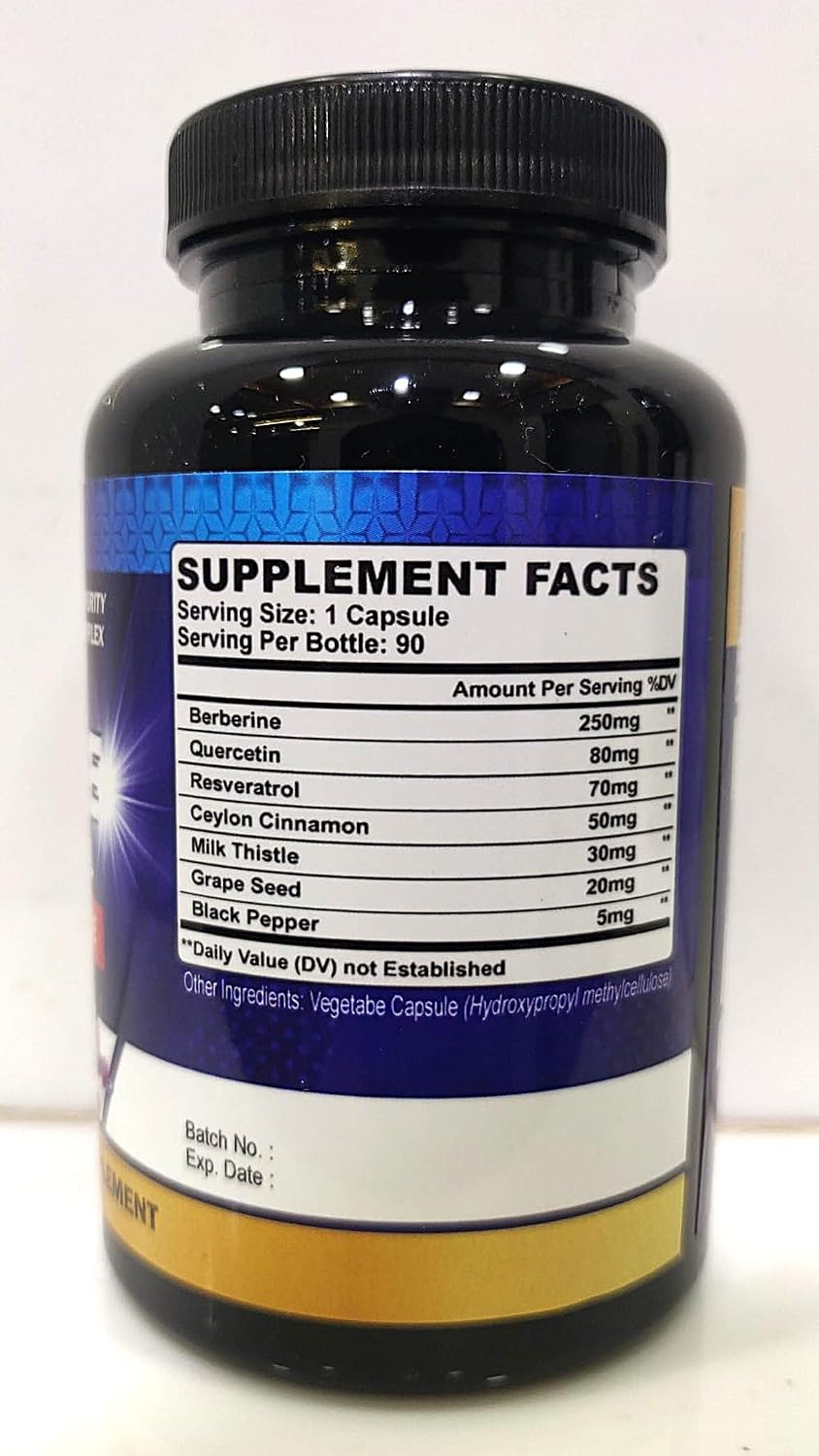 Organic Cadane 7in1 Pure Berberine Supplement with Quercetin, Ceylon Cinnamon, Resveratrol, Milk Thistle, Grape Seed & Black Pepper - 90 Capsules - görsel 3