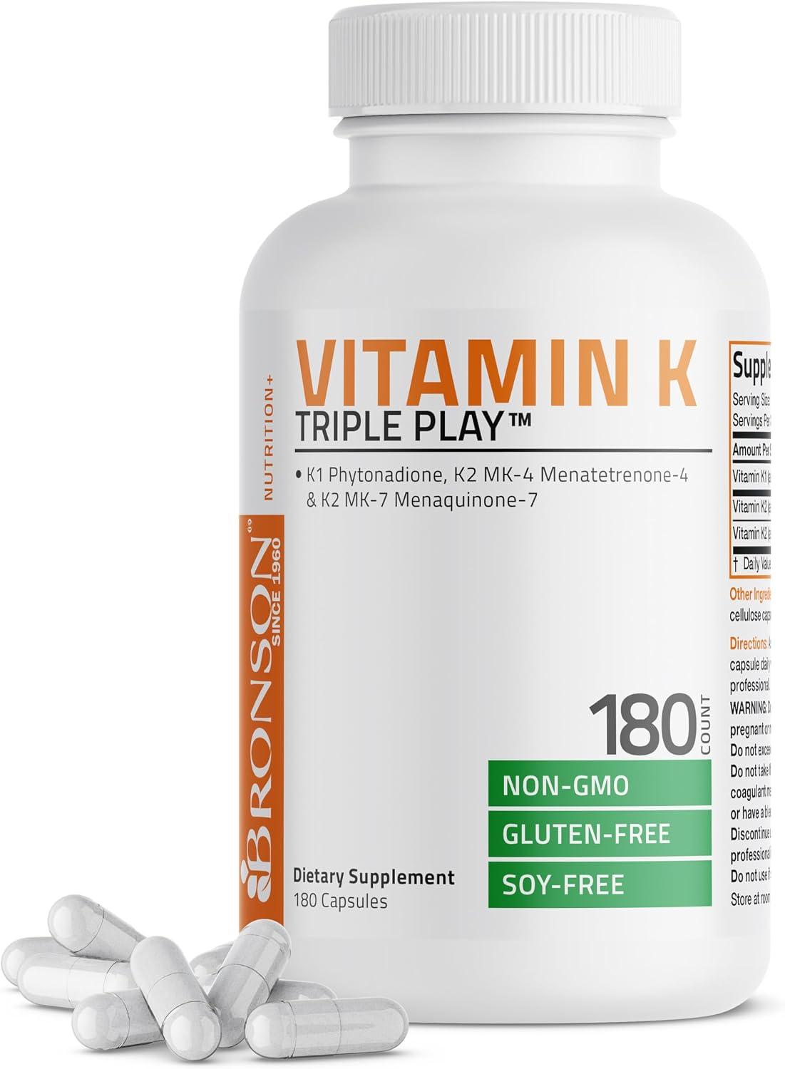 Bronson Vitamin K Triple Play - Full Spectrum Complex with K1, K2 MK4 & MK7, 180 Capsules - görsel 1