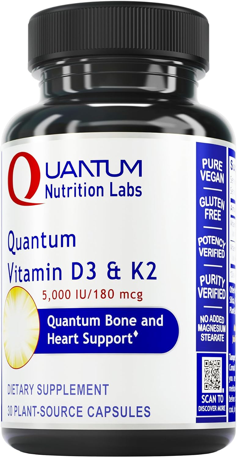 Quantum Nutrition Labs Vitamin D3 and K2 Supplement - 5000 IU, Vegan, Bone and Heart Health - 30 Capsules - görsel 1
