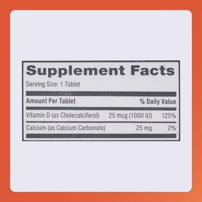 Rugby Vitamin D3, 25 micrograms (1,000 IU) - Food Supplement - 100 Tablets