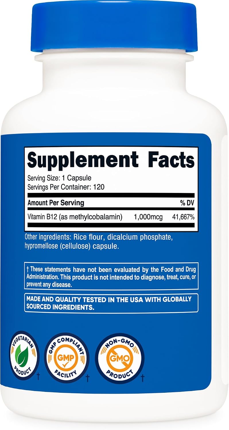 Nutricost Vitamin B12 (Methylcobalamin) 1000mcg, 120 Capsules - görsel 5