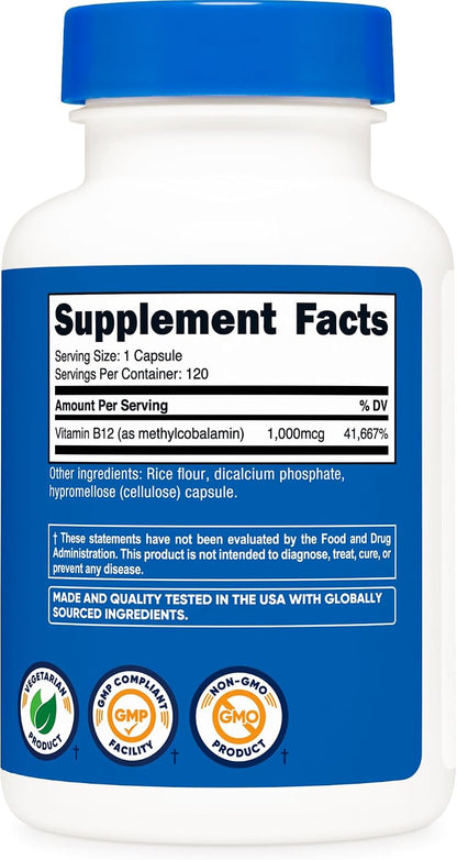 Nutricost Vitamin B12 (Methylcobalamin) 1000mcg, 120 Capsules